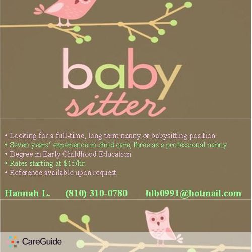 Fulltime Nanny/Babysitter Babysitter Daycare Provider Nanny