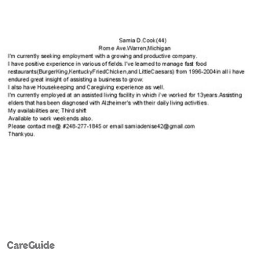 Housekeeper Provider Samia Cook's Profile Picture