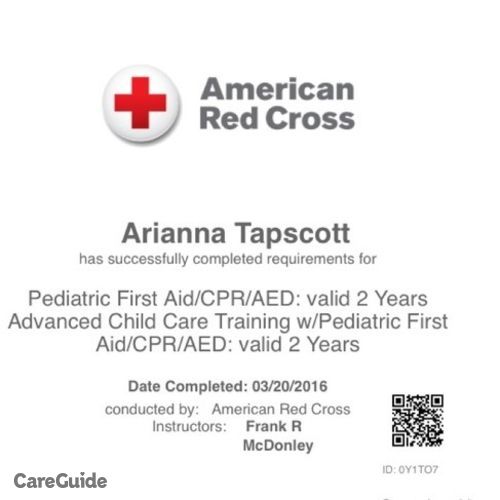 Child Care Provider Arianna T's Profile Picture